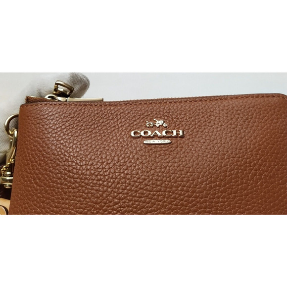 Coach Brown Pebbled Leather Double Zipper Closure Credit Card Wristlet - Wallet - Picture 5 of 13
